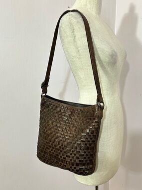 Vilenca Holland Woven Leather Shoulder Bag Purse Brown Boho Western